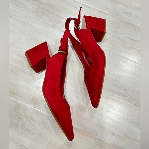 Aldo Red Suede Slingback Chunky Heels - Picture 4 of 7